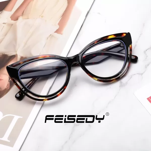 FEISEDY Blue Light Blocking Glasses Women Vintage Cat Eye Frame Anti Fatigue B0169Leopard