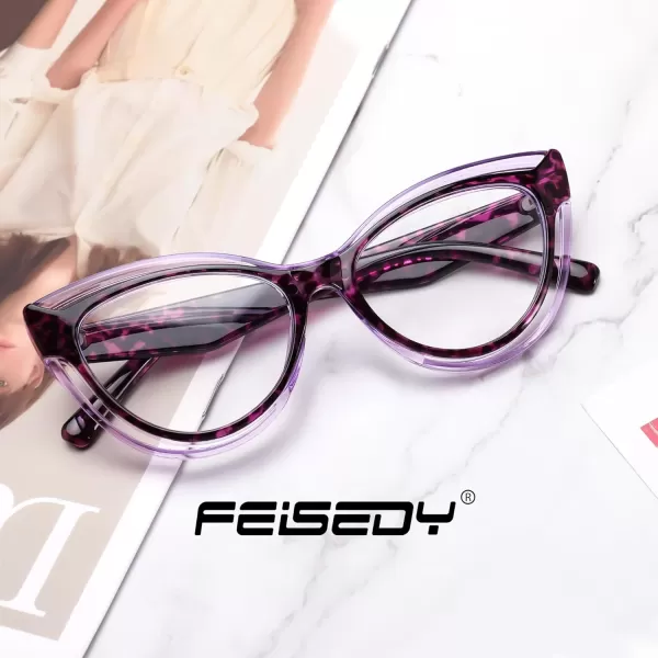 FEISEDY Blue Light Blocking Glasses Women Vintage Cat Eye Frame Anti Fatigue B0169Purple Tortoise