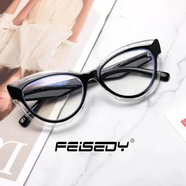 FEISEDY Blue Light Blocking Glasses Women Vintage Cat Eye Frame Anti Fatigue B0169Transparent Black