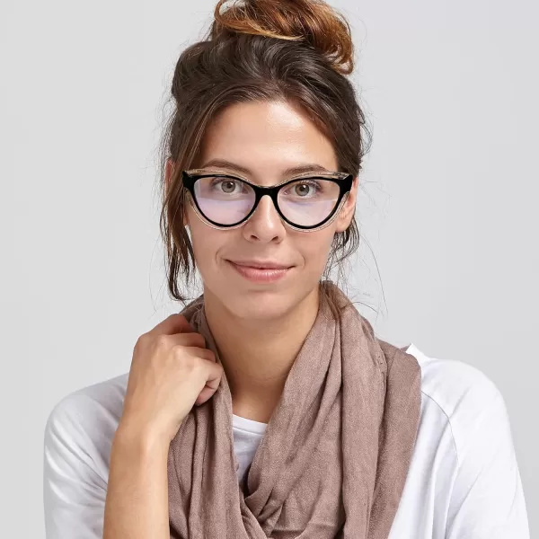 FEISEDY Blue Light Blocking Glasses Women Vintage Cat Eye Frame Anti Fatigue B0169Transparent Black