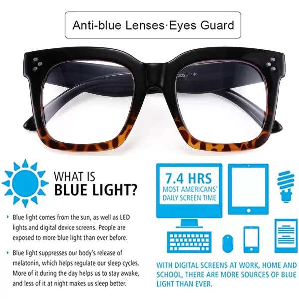 FEISEDY Blue Light Blocking Reading Glasses Oversized Readers Designer Luxury Square Eyewear Frame B2695FRBlack Gradient Leopard Frame