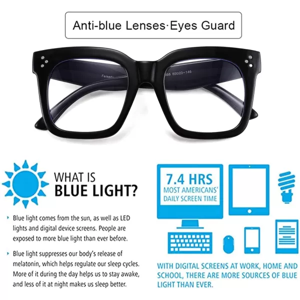 FEISEDY Blue Light Blocking Reading Glasses Oversized Readers Designer Luxury Square Eyewear Frame B2695FRBright Black Frame