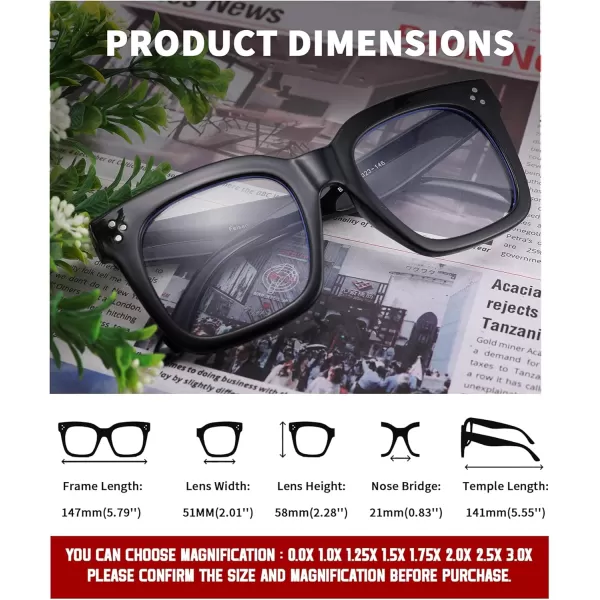 FEISEDY Blue Light Blocking Reading Glasses Oversized Readers Designer Luxury Square Eyewear Frame B2695FRBright Black Frame