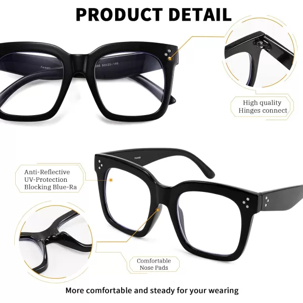 FEISEDY Blue Light Blocking Reading Glasses Oversized Readers Designer Luxury Square Eyewear Frame B2695FRBright Black Frame