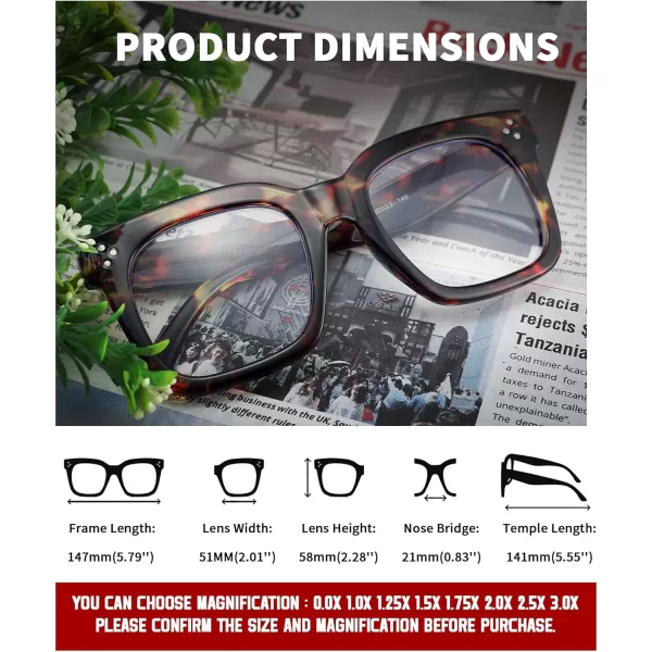 FEISEDY Blue Light Blocking Reading Glasses Oversized Readers Designer Luxury Square Eyewear Frame B2695FRLeopard Frame