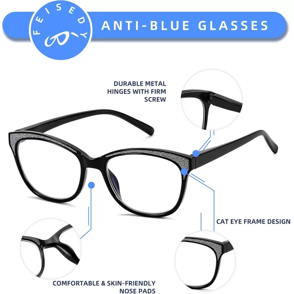 FEISEDY Cat Eye Reading Glasses Women Vintage Blue Light Blocking Reader Spring Hinge Readers B0136Black