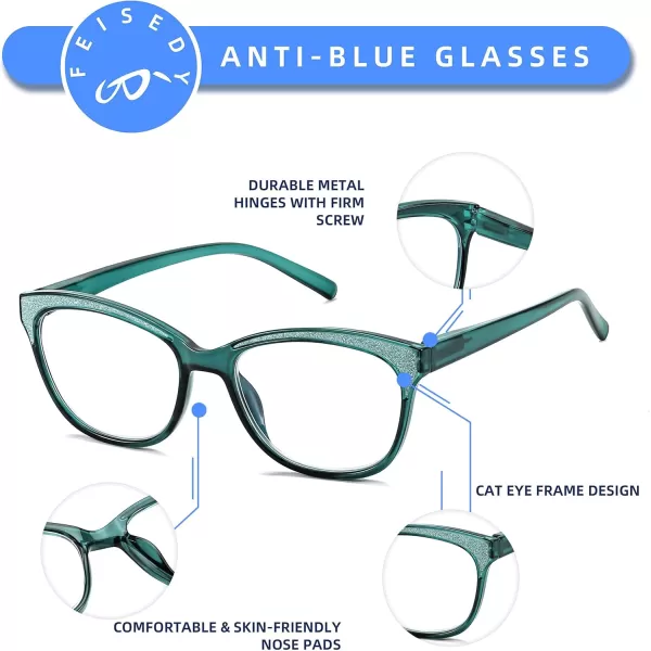 FEISEDY Cat Eye Reading Glasses Women Vintage Blue Light Blocking Reader Spring Hinge Readers B0136Blue