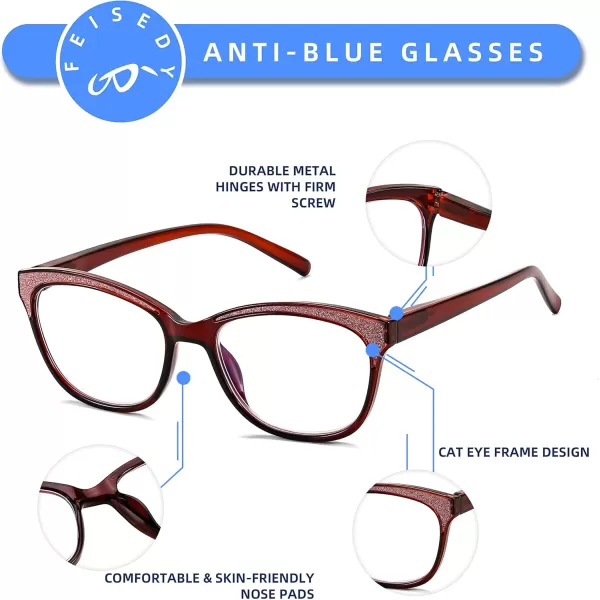 FEISEDY Cat Eye Reading Glasses Women Vintage Blue Light Blocking Reader Spring Hinge Readers B0136Brown