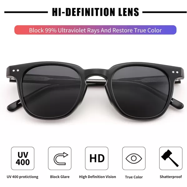 FEISEDY Classic Polarized Sunglasses Retro Round Sunglasses for Women Men Trendy Shades B0002001 Black FrameGray Lens
