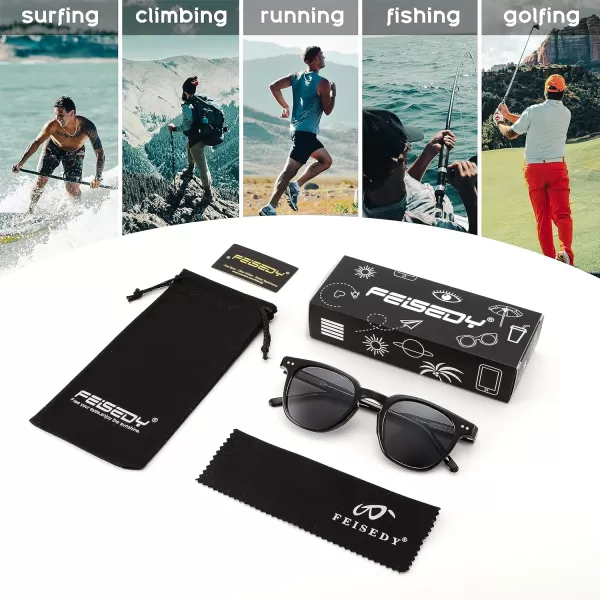 FEISEDY Classic Polarized Sunglasses Retro Round Sunglasses for Women Men Trendy Shades B0002001 Black FrameGray Lens