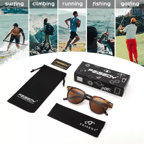 FEISEDY Classic Polarized Sunglasses Retro Round Sunglasses for Women Men Trendy Shades B0002002 Leopard FrameBrown Lens
