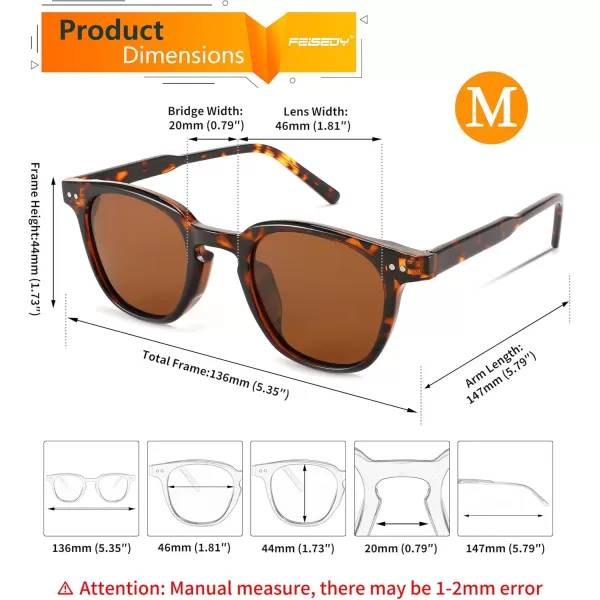 FEISEDY Classic Polarized Sunglasses Retro Round Sunglasses for Women Men Trendy Shades B0002002 Leopard FrameBrown Lens