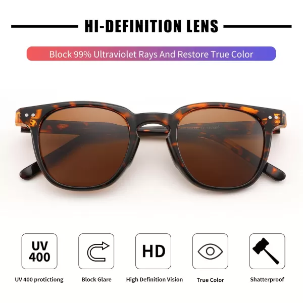 FEISEDY Classic Polarized Sunglasses Retro Round Sunglasses for Women Men Trendy Shades B0002002 Leopard FrameBrown Lens