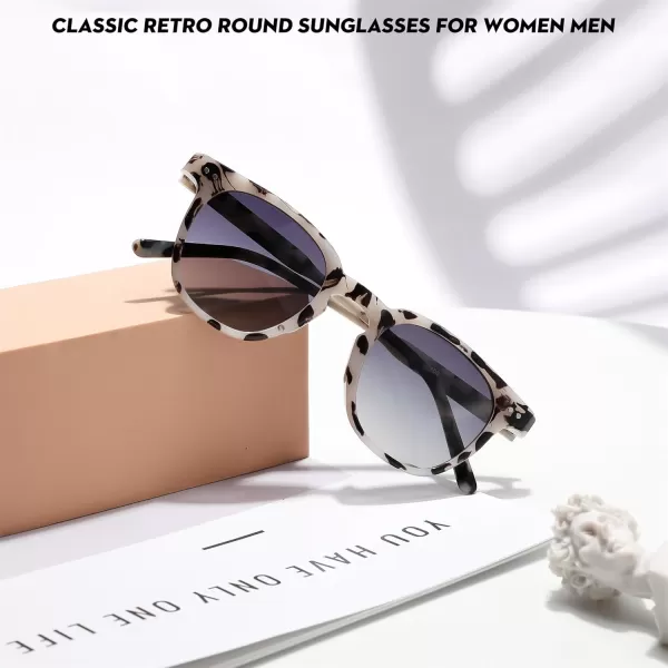 FEISEDY Classic Polarized Sunglasses Retro Round Sunglasses for Women Men Trendy Shades B0002004 Gray Leopard FrameGradient Gray Lens