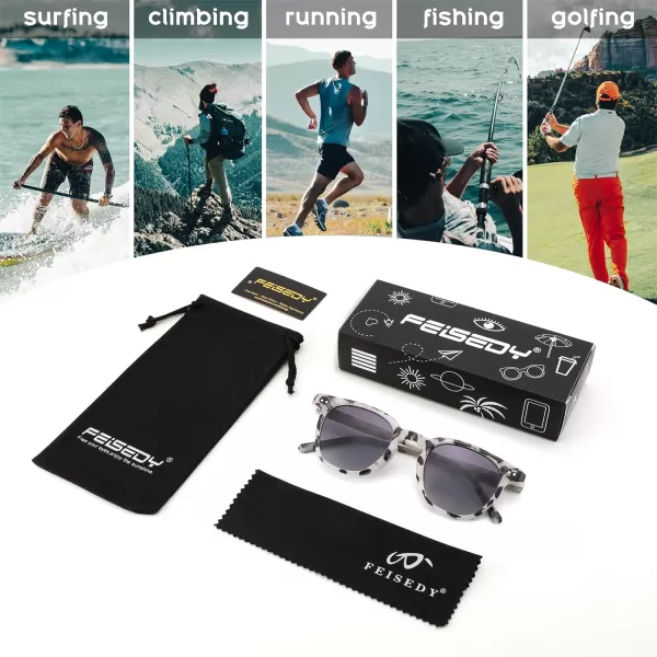 FEISEDY Classic Polarized Sunglasses Retro Round Sunglasses for Women Men Trendy Shades B0002004 Gray Leopard FrameGradient Gray Lens