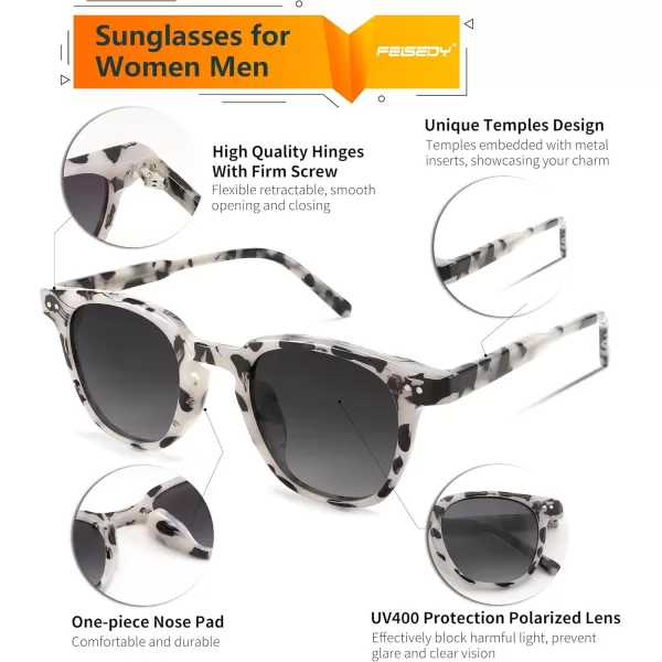 FEISEDY Classic Polarized Sunglasses Retro Round Sunglasses for Women Men Trendy Shades B0002004 Gray Leopard FrameGradient Gray Lens