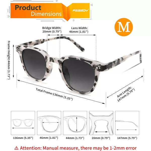FEISEDY Classic Polarized Sunglasses Retro Round Sunglasses for Women Men Trendy Shades B0002004 Gray Leopard FrameGradient Gray Lens