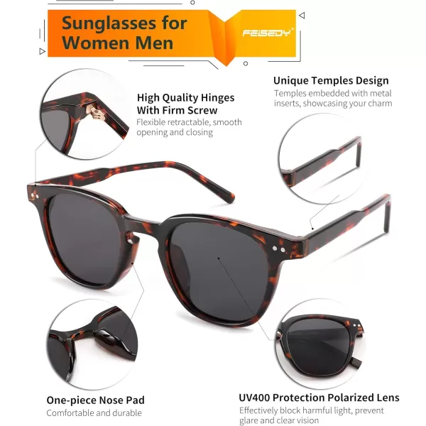 FEISEDY Classic Polarized Sunglasses Retro Round Sunglasses for Women Men Trendy Shades B0002005 Leopard FrameGray Lens