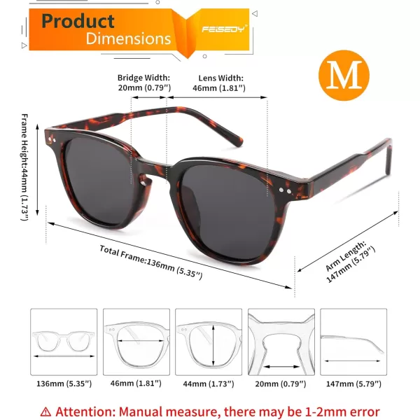 FEISEDY Classic Polarized Sunglasses Retro Round Sunglasses for Women Men Trendy Shades B0002005 Leopard FrameGray Lens