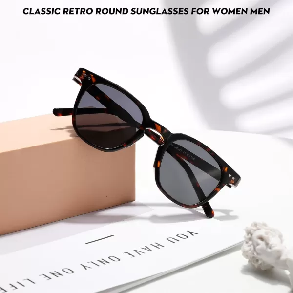 FEISEDY Classic Polarized Sunglasses Retro Round Sunglasses for Women Men Trendy Shades B0002005 Leopard FrameGray Lens