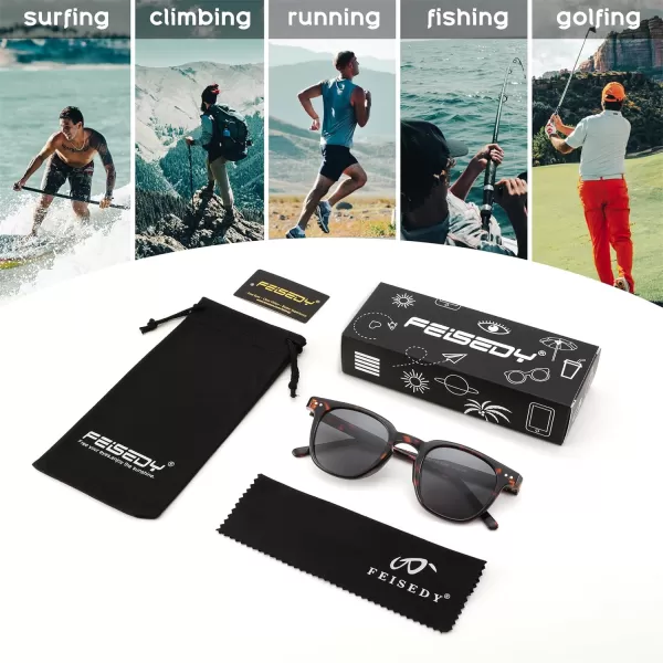 FEISEDY Classic Polarized Sunglasses Retro Round Sunglasses for Women Men Trendy Shades B0002005 Leopard FrameGray Lens