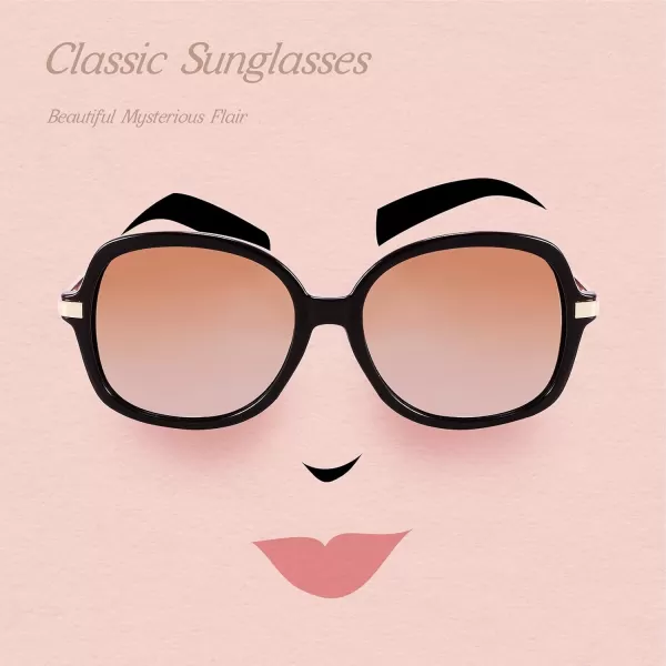 FEISEDY Classic Womens Elegant Polarized Sunglasses Ladies Wide Square Sunglasses Shades B2683Black Frame Dark Brown Gradient Lens