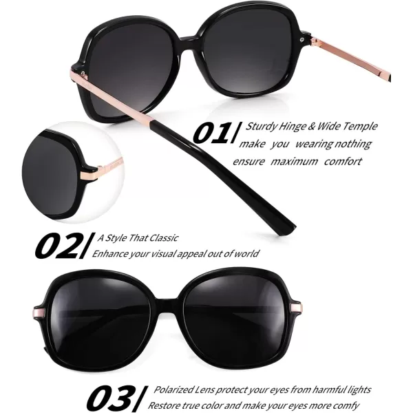 FEISEDY Classic Womens Elegant Polarized Sunglasses Ladies Wide Square Sunglasses Shades B2683BlackGrey