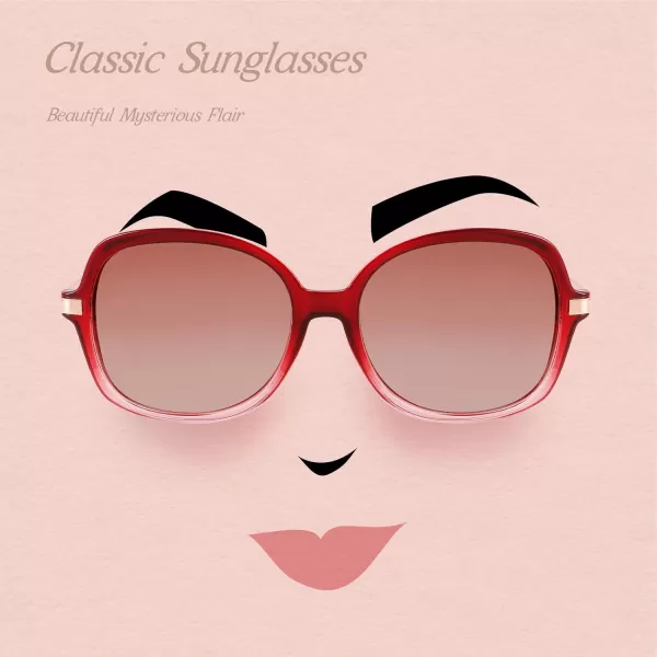 FEISEDY Classic Womens Elegant Polarized Sunglasses Ladies Wide Square Sunglasses Shades B2683Crystal BurgundyBrown Gradient