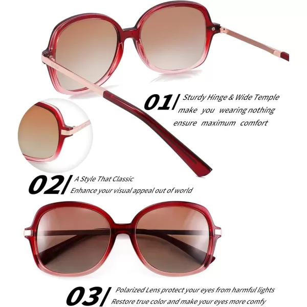 FEISEDY Classic Womens Elegant Polarized Sunglasses Ladies Wide Square Sunglasses Shades B2683Crystal BurgundyBrown Gradient