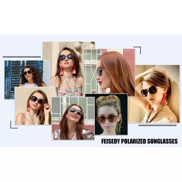 FEISEDY Classic Womens Elegant Polarized Sunglasses Ladies Wide Square Sunglasses Shades B2683Crystal BurgundyBrown Gradient