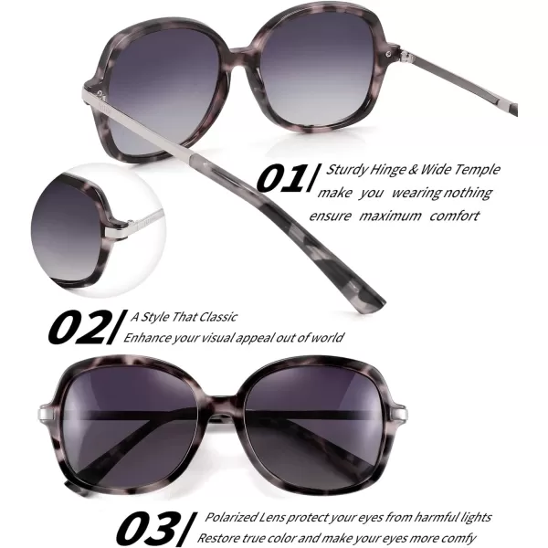 FEISEDY Classic Womens Elegant Polarized Sunglasses Ladies Wide Square Sunglasses Shades B2683Grey MarblingGradient Grey
