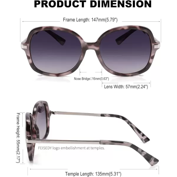 FEISEDY Classic Womens Elegant Polarized Sunglasses Ladies Wide Square Sunglasses Shades B2683Grey MarblingGradient Grey
