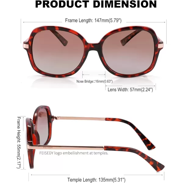 FEISEDY Classic Womens Elegant Polarized Sunglasses Ladies Wide Square Sunglasses Shades B2683LeopardBrown Gradient