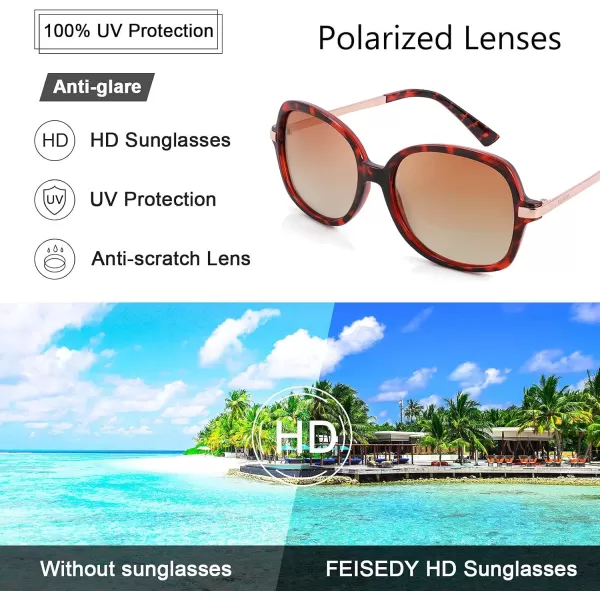FEISEDY Classic Womens Elegant Polarized Sunglasses Ladies Wide Square Sunglasses Shades B2683LeopardBrown Gradient