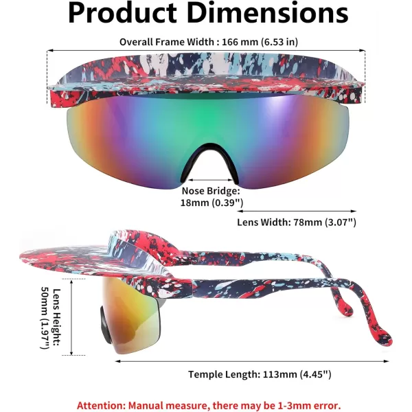 FEISEDY Cycling Sports Sunglasses Visor Protective Sun Glasses for Men Women Hip Hop Graffiti Frame B9063Red Pattern Frame  Pink Mirrored Lens