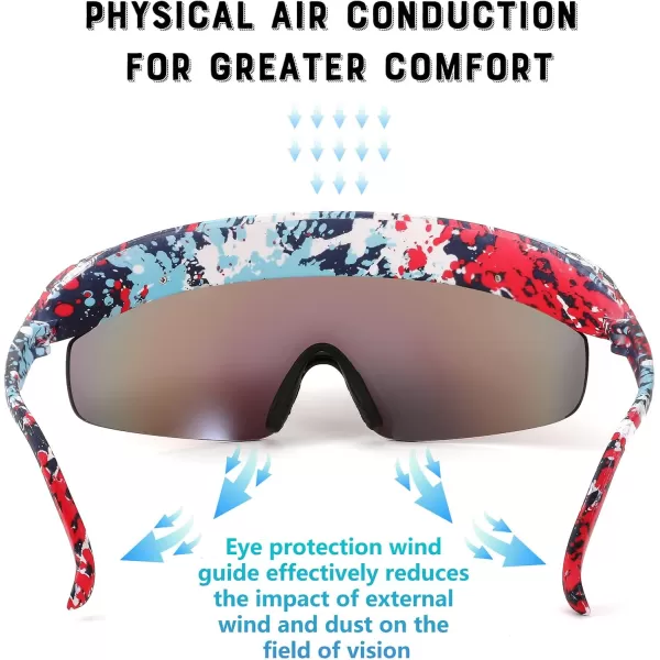 FEISEDY Cycling Sports Sunglasses Visor Protective Sun Glasses for Men Women Hip Hop Graffiti Frame B9063Red Pattern Frame  Pink Mirrored Lens