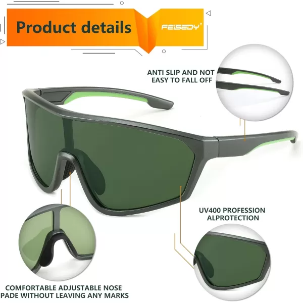FEISEDY Cycling Sunglasses Men Women UV400 Protection for Baseball Cycling Sun Glasses Youth 812 B0085Army Green Lenses Army Green Frame