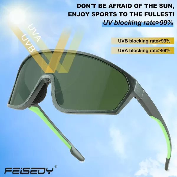FEISEDY Cycling Sunglasses Men Women UV400 Protection for Baseball Cycling Sun Glasses Youth 812 B0085Army Green Lenses Army Green Frame