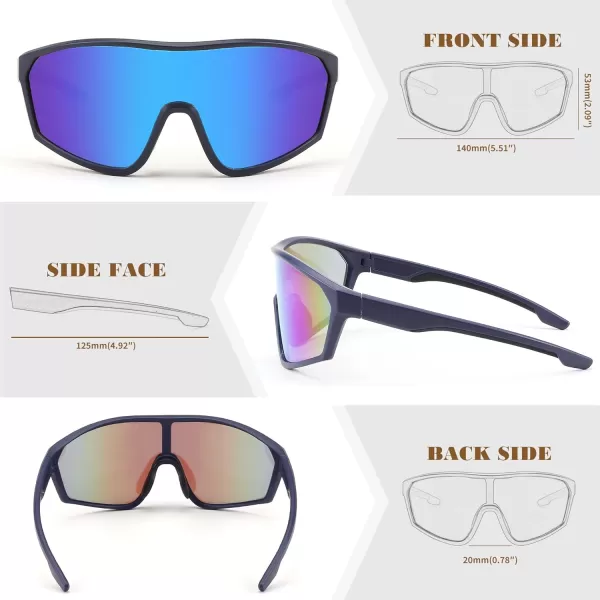 FEISEDY Cycling Sunglasses Men Women UV400 Protection for Baseball Cycling Sun Glasses Youth 812 B0085Blue Mirrored Lenses Black Frame