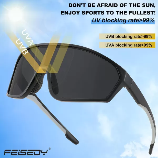 FEISEDY Cycling Sunglasses Men Women UV400 Protection for Baseball Cycling Sun Glasses Youth 812 B0085Grey Lenses Black Frame