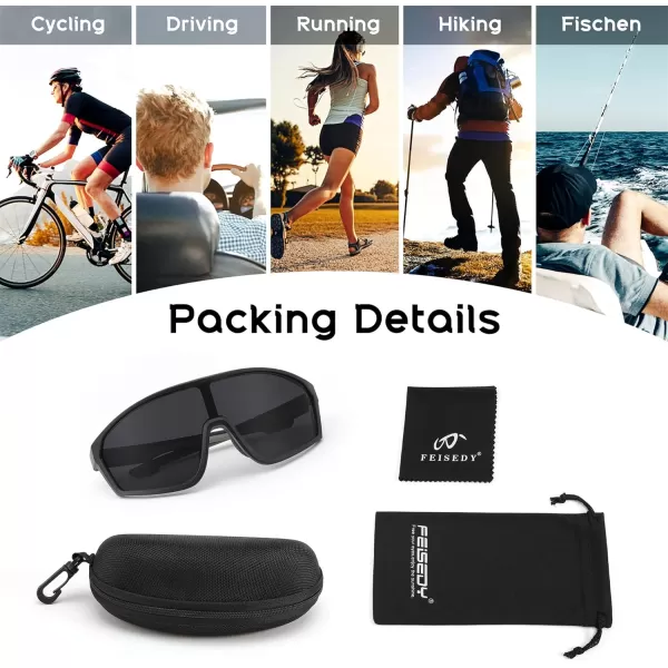 FEISEDY Cycling Sunglasses Men Women UV400 Protection for Baseball Cycling Sun Glasses Youth 812 B0085Grey Lenses Black Frame