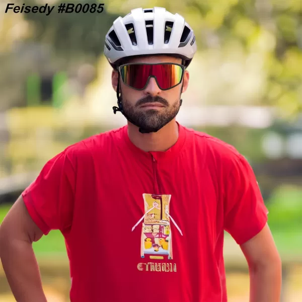 FEISEDY Cycling Sunglasses Men Women UV400 Protection for Baseball Cycling Sun Glasses Youth 812 B0085Red Mirrored Lenses Black Frame