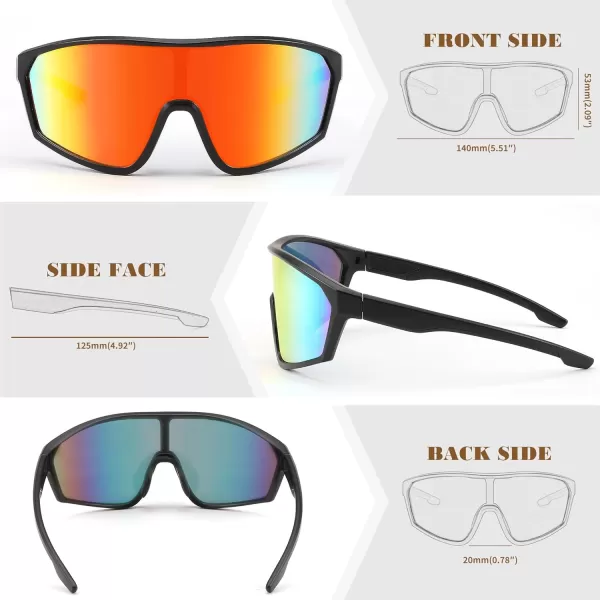 FEISEDY Cycling Sunglasses Men Women UV400 Protection for Baseball Cycling Sun Glasses Youth 812 B0085Red Mirrored Lenses Black Frame