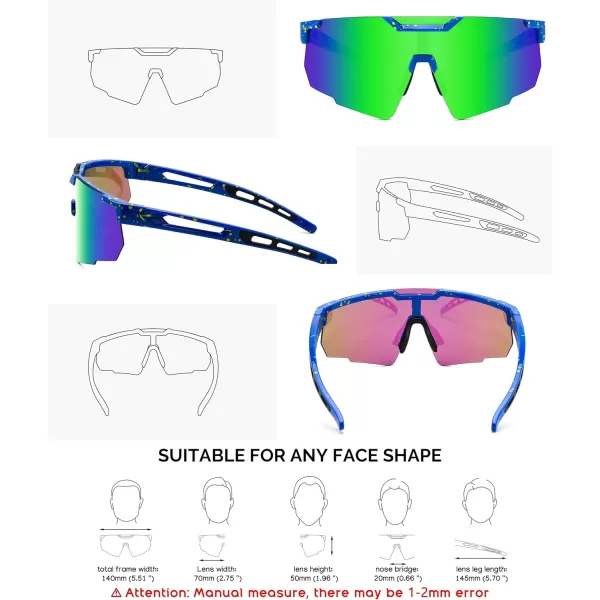 FEISEDY Cycling Sunglasses for Women Men 80s Sport Sun Glasses Baseball Running Softball with Youth Teens Shades B9146Blue Frame Mirror Green