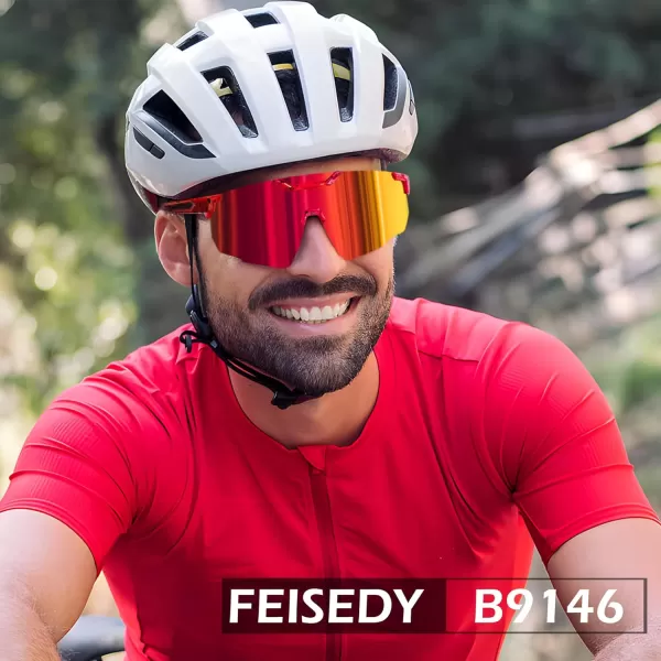 FEISEDY Cycling Sunglasses for Women Men 80s Sport Sun Glasses Baseball Running Softball with Youth Teens Shades B9146Red Frame Mirror Red