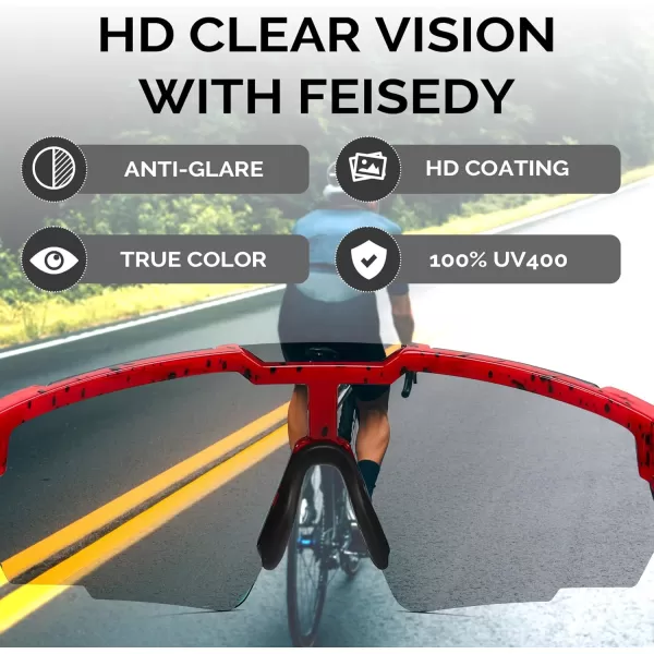 FEISEDY Cycling Sunglasses for Women Men 80s Sport Sun Glasses Baseball Running Softball with Youth Teens Shades B9146Red Frame Mirror Red