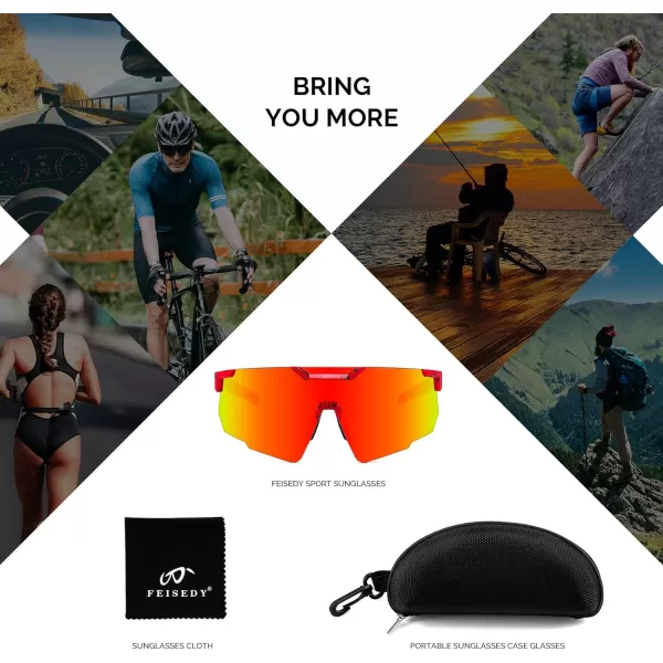 FEISEDY Cycling Sunglasses for Women Men 80s Sport Sun Glasses Baseball Running Softball with Youth Teens Shades B9146Red Frame Mirror Red