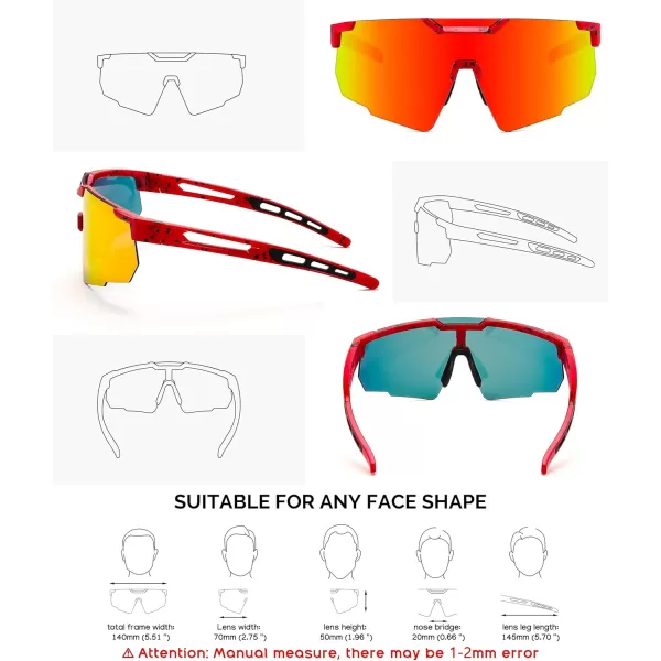 FEISEDY Cycling Sunglasses for Women Men 80s Sport Sun Glasses Baseball Running Softball with Youth Teens Shades B9146Red Frame Mirror Red