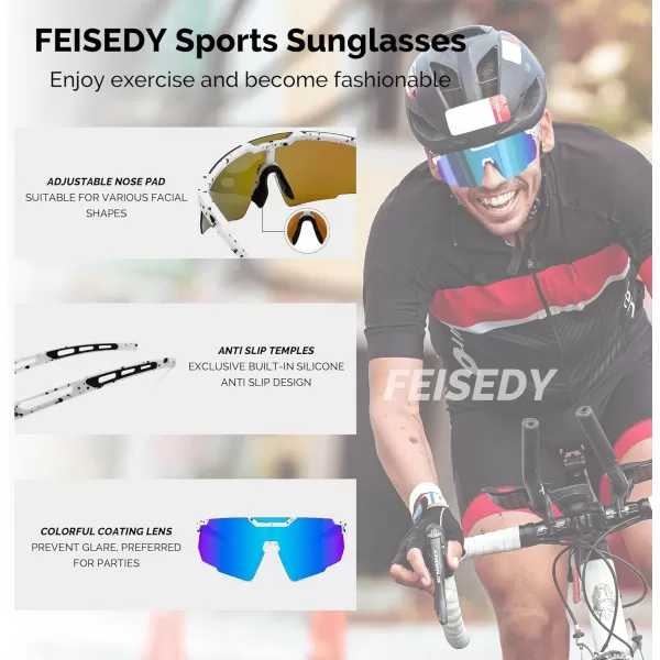 FEISEDY Cycling Sunglasses for Women Men 80s Sport Sun Glasses Baseball Running Softball with Youth Teens Shades B9146White Frame Mirror Blue