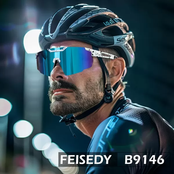 FEISEDY Cycling Sunglasses for Women Men 80s Sport Sun Glasses Baseball Running Softball with Youth Teens Shades B9146White Frame Mirror Blue